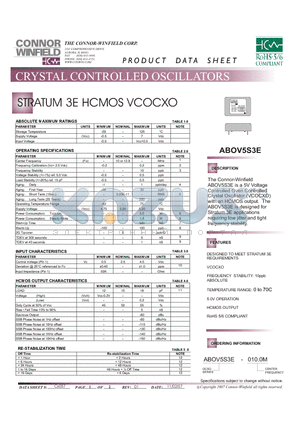 ABOV5S3E-010M datasheet - CRYSTAL CONTROLLED OSCILLATORS