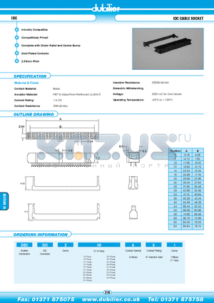 DBCIDC220AS1 datasheet - IDC IDC CABLE SOCKET