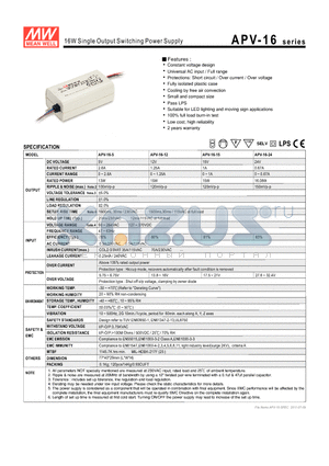 APV-16-12 datasheet - 16W Single Output Switching Power Supply