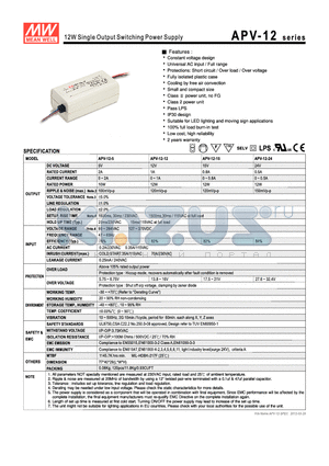 APV-12-15 datasheet - 12W Single Output Switching Power Supply