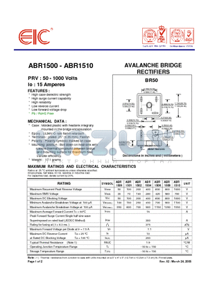 ABR1500_05 datasheet - AVALANCHE BRIDGE RECTIFIERS