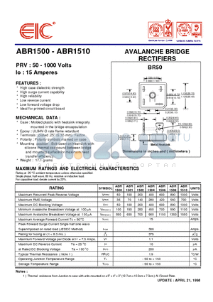 ABR1504 datasheet - AVALANCHE BRIDGE RECTIFIERS