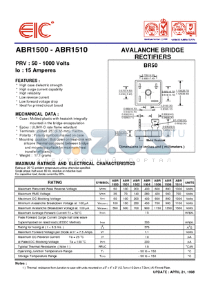 ABR1510 datasheet - AVALANCHE BRIDGE RECTIFIERS