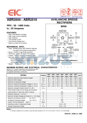 ABR2500 datasheet - AVALANCHE BRIDGE RECTIFIERS