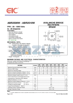 ABR2500W datasheet - AVALANCHE BRIDGE RECTIFIERS