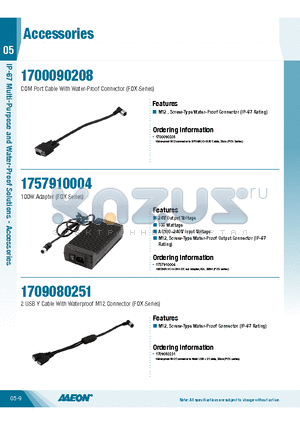 1700090208 datasheet - COM Port Cable With Water-Proof Connector (FOX Series)