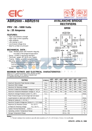 ABR2504 datasheet - AVALANCHE BRIDGE RECTIFIERS