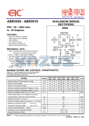 ABR3502 datasheet - AVALANCHE BRIDGE RECTIFIERS