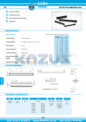 DBCIDCA11A20BS1 datasheet - IDC IDC DIP PLUG (TRANSITION) 2.0mm