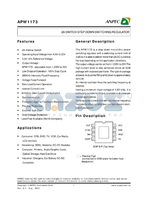 APW1173 datasheet - 2A SWITCH STEP DOWN SWITCHING REGULATOR