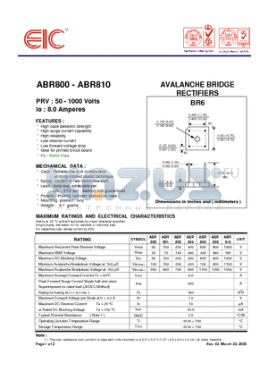 ABR800 datasheet - AVALANCHE BRIDGE RECTIFIERS