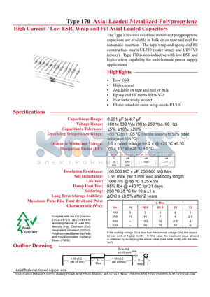170103K250AA datasheet - High Current / Low ESR, Wrap and Fill Axial Leaded Capacitors