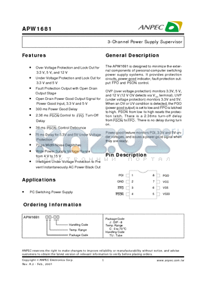 APW1681JC-TU datasheet - 3-Channel Power Supply Supervisor