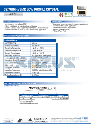 ABS10 datasheet - 32.768kHz SMD LOW PROFILE CRYSTAL