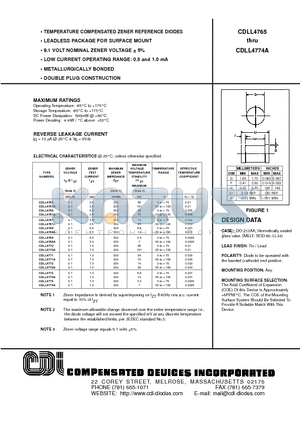 CDLL4766 datasheet - 9.1 VOLT NOMINAL ZENER VOLTAGE  5%