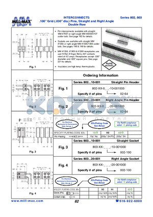 802-10-002-10-001000 datasheet - INTERCONNECTS .100 Grid (.030 dia.) Pins, Straight and Right Angle Double Row