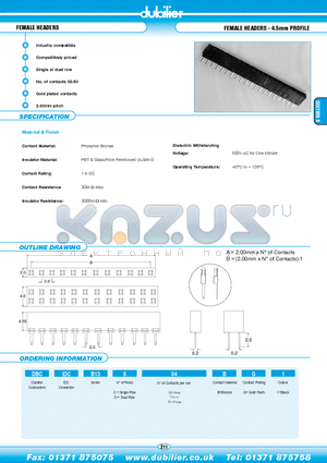 DBCIDCB13S02BG1 datasheet - FEMALE HEADERS FEMALE HEADERS - 4.5mm PROFILE