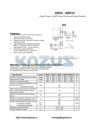 ABS8 datasheet - Single Phase 1.0 AMP. Glass Passivated Bridge Rectifiers