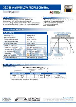 ABS632.768KHZ91 datasheet - 32.768kHz SMD LOW PROFILE CRYSTAL