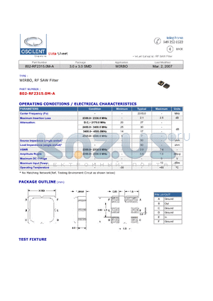 802-RF2315.0M-A datasheet - WIRBO, RF SAW Filter