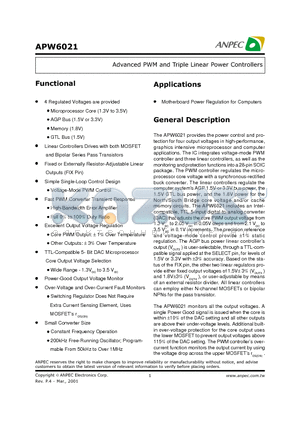 APW6021 datasheet - Advanced PWM and Triple Linear Power Controllers