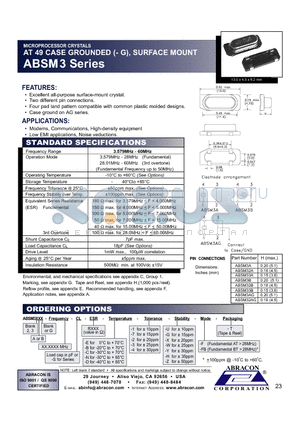 ABSM33A datasheet - MICROPROCESSOR CRYSTALS AT 49 CASE GROUNDED (- G), SURFACE MOUNT