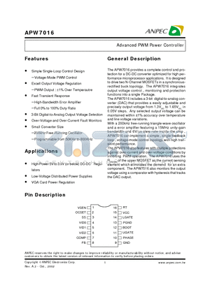 APW7016KC-TU datasheet - Advanced PWM Power Controller