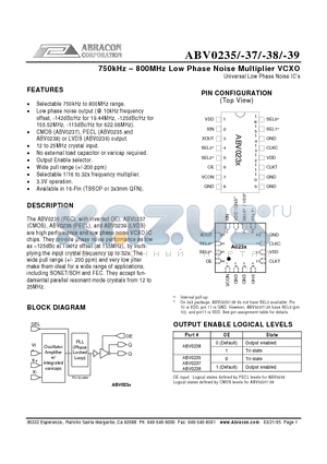 ABV0235OC datasheet - 750kHz - 800MHz Low Phase Noise Multiplier VCXO