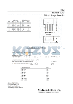 B285-120-1 datasheet - Silicon Bridge Rectifier