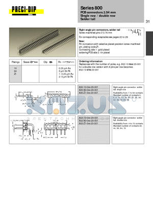 802-Z1-016-20-001 datasheet - PCB connectors 2.54 mm Single row / double row Solder tail