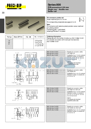 802-Z1-016-10-002 datasheet - PCB connectors 2.54 mm Single row / double row Solder tail