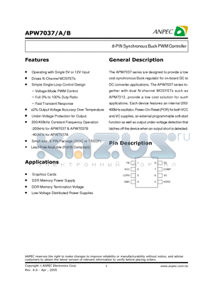 APW7037 datasheet - 8-PIN Synchronous Buck PWM Controller