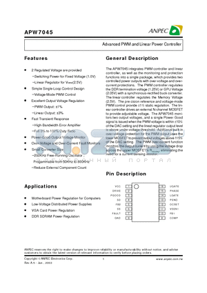 APW7045 datasheet - Advanced PWM and Linear Power Controller