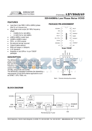 ABV8069QC-T datasheet - 320-640MHz Low Phase Noise VCXO