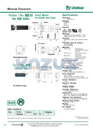 803 datasheet - Panel Mount for 6.3x32 mm Fuses