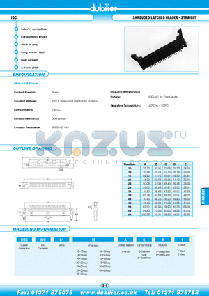 DBCIDCC120ASB2 datasheet - IDC SHROUDED LATCHED HEADER - STRAIGHT