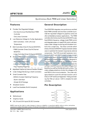 APW7058KC-TRL datasheet - Synchronous Buck PWM and Linear Controllers