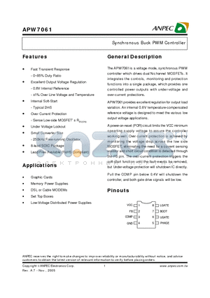 APW7061 datasheet - Synchronous Buck PWM Controller