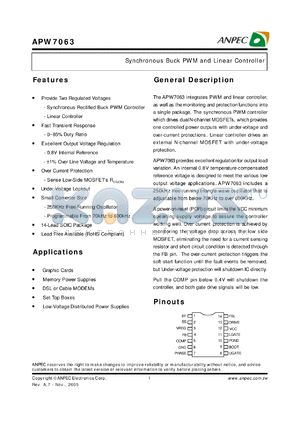 APW7063 datasheet - Synchronous Buck PWM and Linear Controller
