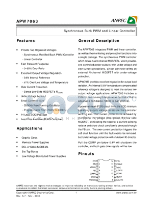 APW7063KC-TUL datasheet - Synchronous Buck PWM and Linear Controller