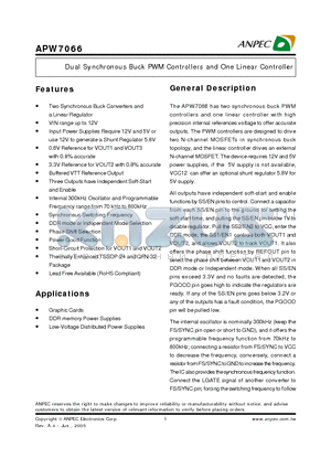 APW7066QAC-TR datasheet - Dual Synchronous Buck PWM Controllers and One Linear Controller