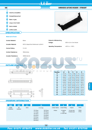 DBCIDCC140AGB2 datasheet - IDC SHROUDED LATCHED HEADER - STRAIGHT