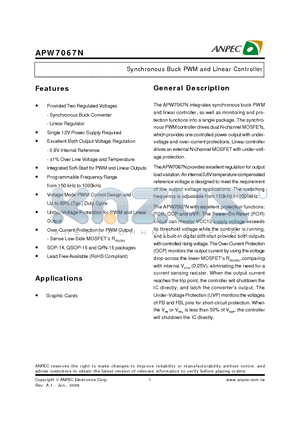 APW7067N datasheet - Synchronous Buck PWM and Linear Controller