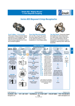 803-003-01C5-3SN datasheet - Bayonet Crimp Receptacles