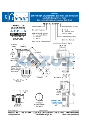 447LD427NF08 datasheet - EMI/RFI Non-Environmental Band-in-a-Can Backshell with Cable Clamp Strain-Relief