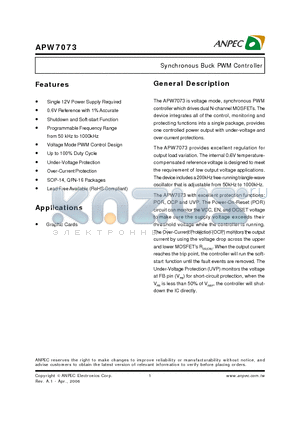 APW7073 datasheet - Synchronous Buck PWM Controller