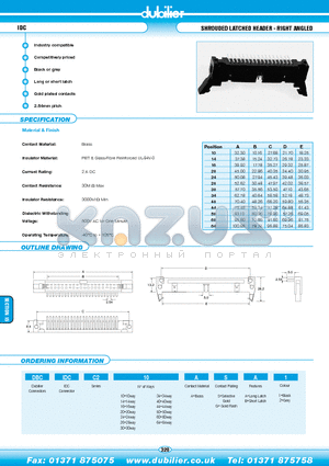 DBCIDCC220ASB1 datasheet - IDC SHROUDED LATCHED HEADER - RIGHT ANGLED