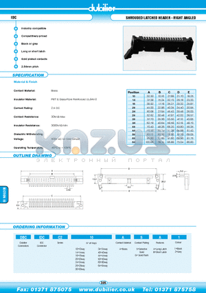 DBCIDCC226AGA1 datasheet - IDC SHROUDED LATCHED HEADER - RIGHT ANGLED