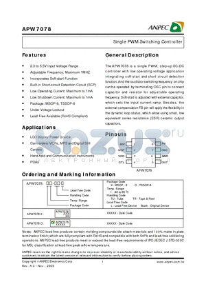 APW7078 datasheet - Single PWM Switching Controller