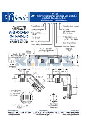 447LJ426NF16 datasheet - EMI/RFI Non-Environmental Band-in-a-Can Backshell with Cable Clamp Strain-Relief